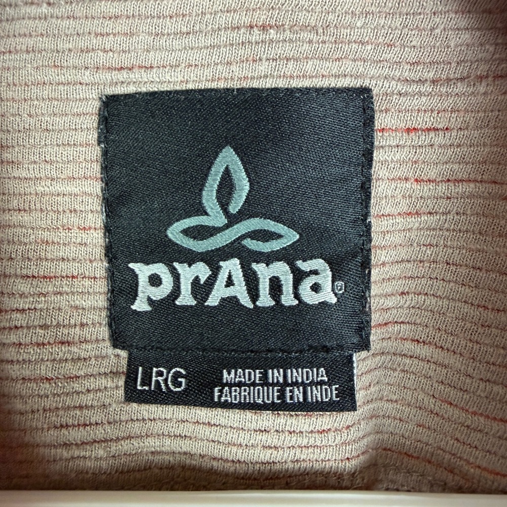 Prana Men's Large Full Zip Hoodie Tan Red Organic Cotton Textured‎ Rib Knit - Picture 9 of 11